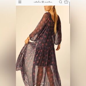 Natalie Martin Lainey Dress in Snowflake Aubergine Sheer Long Sleeve - XS NWT